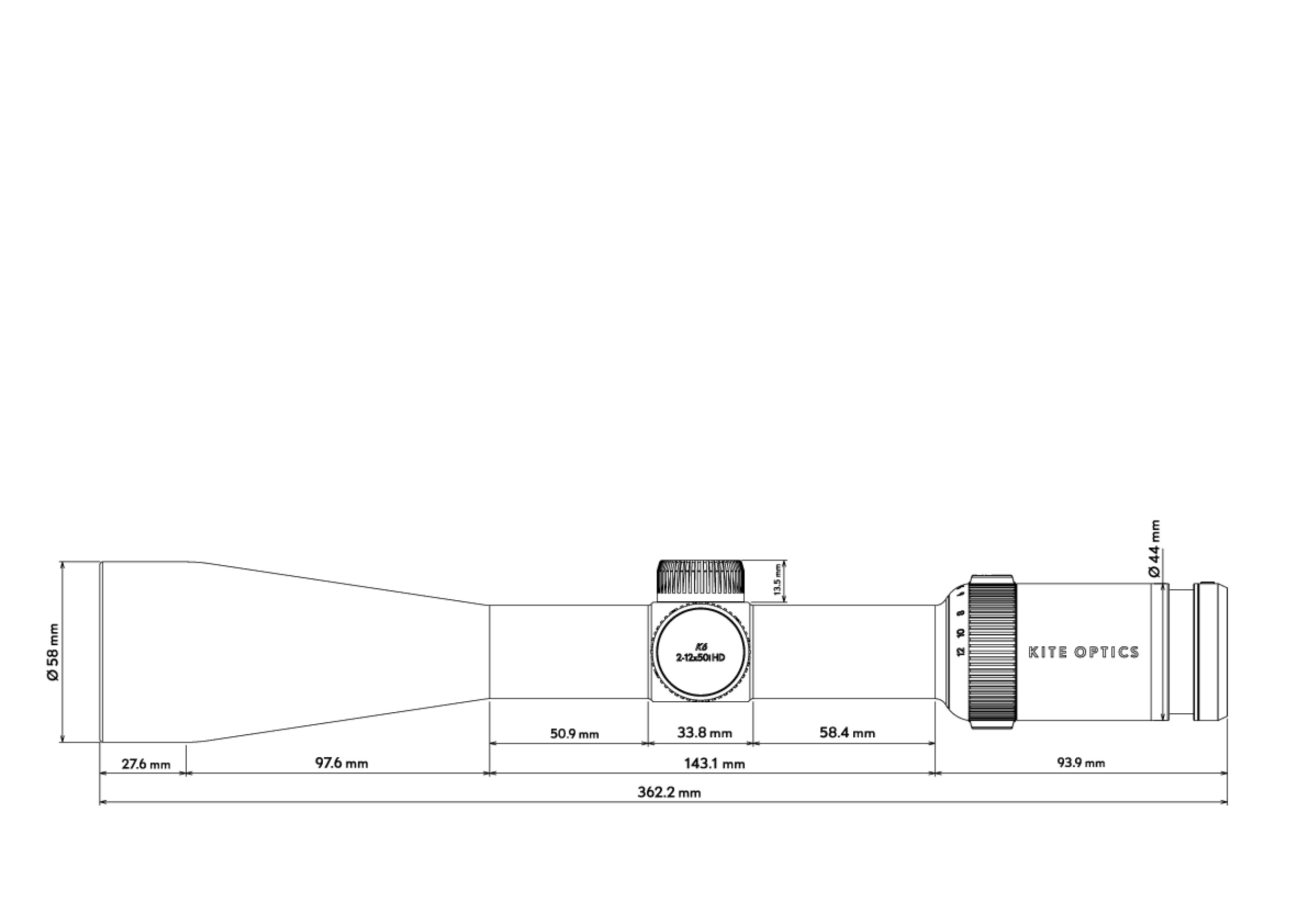 KO K6 2 12x50 dimensions