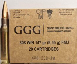 Cartouches GGG .308 Win. FMJ 147 gr / 9,55 g